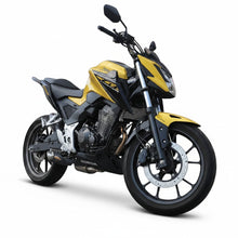 Carregar imagem no visualizador da galeria, Motocicleta Honda CB 300F Twister amarela com escapamento esportivo RockStar Performance modelo Taylor Made instalado