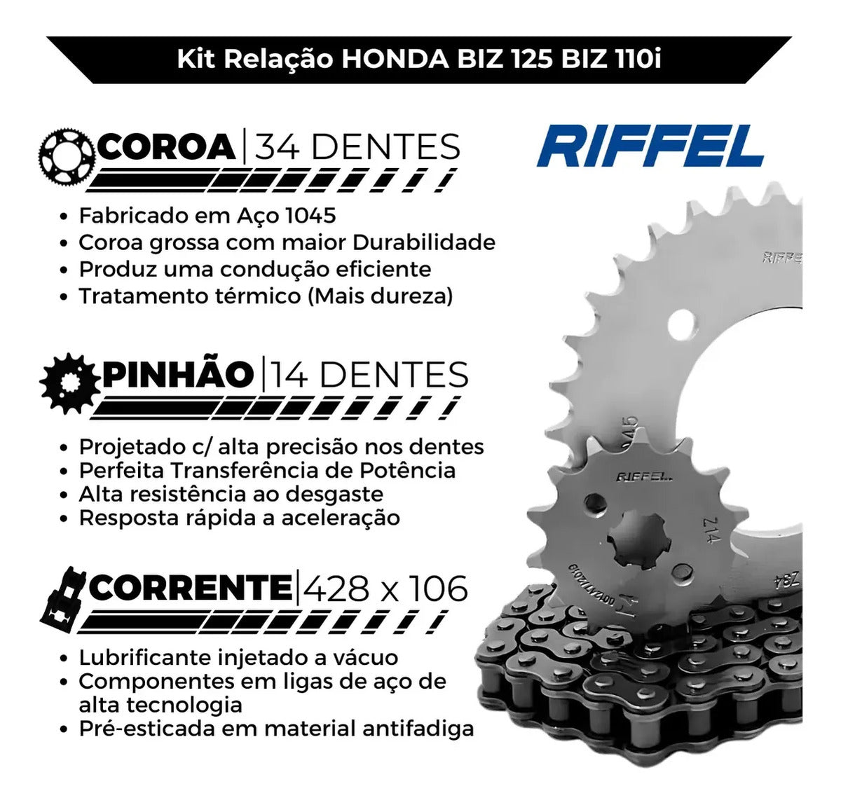 Kit Relação Transmissão Biz 125 Biz 110i Riffel 2005 A 2026