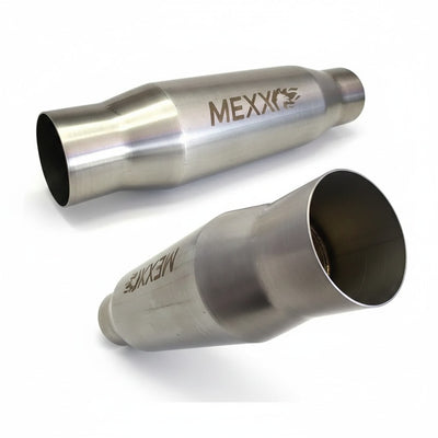 Catalizador esportivo intermediário RockStar Performance em aço inox com acabamento escovado e logo Mexx gravado