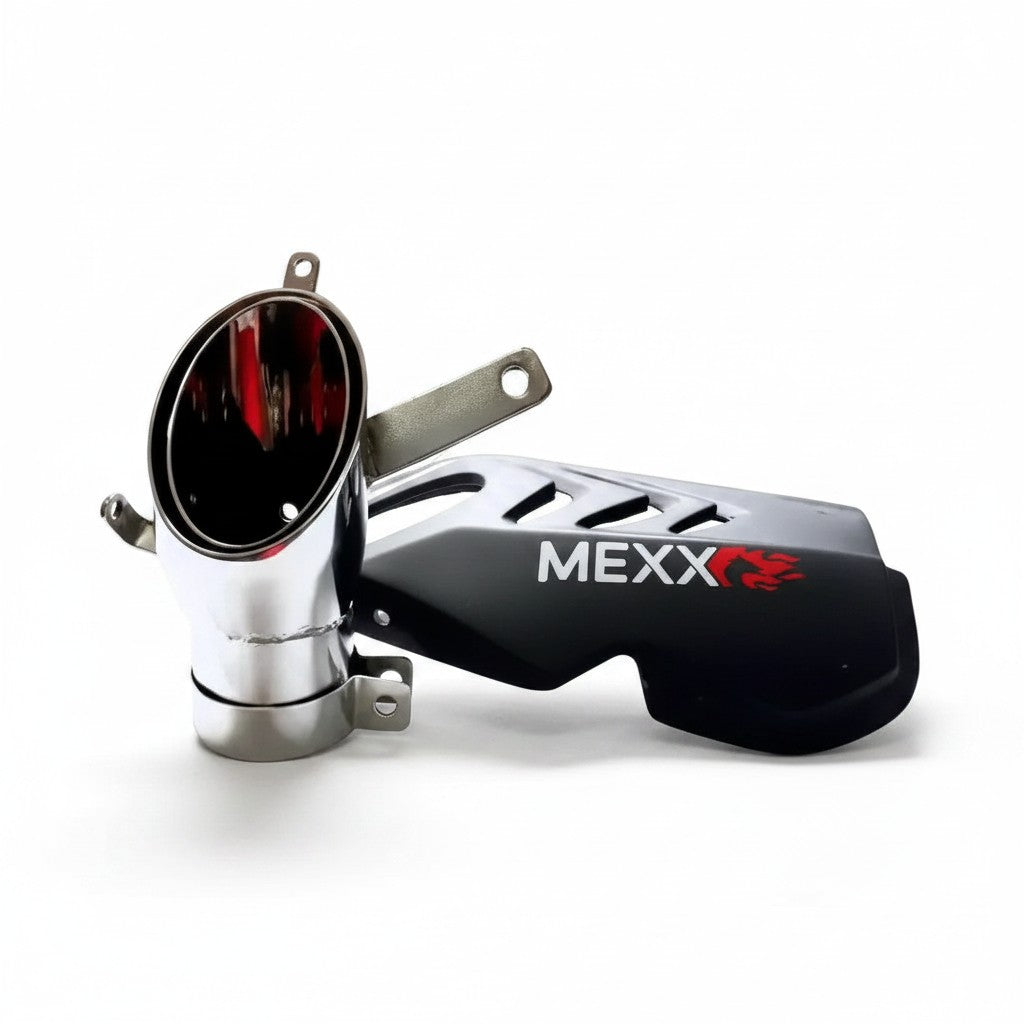 Escapamento esportivo RockStar Performance Mexx para BMW S1000RR em inox cromado com ponteira preta e acabamento