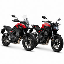 Carregar imagem no visualizador da galeria, Duas motocicletas Honda CB 500F vermelhas e pretas equipadas com escapamento esportivo RockStar Performance
