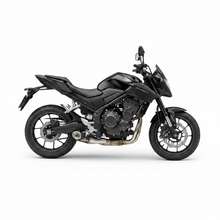 Carregar imagem no visualizador da galeria, Motocicleta preta equipada com escapamento esportivo RockStar Performance Mexx Taylor Made em fundo branco
