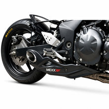 Carregar imagem no visualizador da galeria, Escapamento esportivo RockStar Performance Taylor Made em inox preto instalado na lateral de uma Kawasaki Z750
