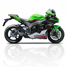 Carregar imagem no visualizador da galeria, Motocicleta Kawasaki ZX10 verde com escapamento esportivo RockStar Performance Taylor Made instalado
