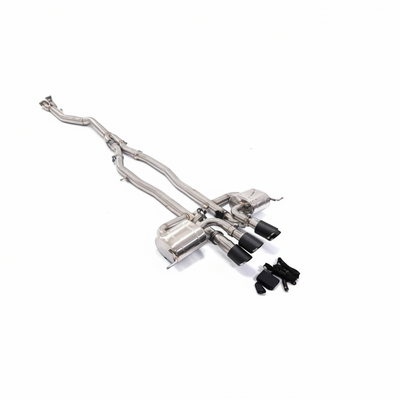 Sistema de escapamento cat-back esportivo em aço inox da RockStar Performance para BMW M2 G87 com ponteiras pretas