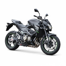Carregar imagem no visualizador da galeria, Motocicleta Kawasaki Z800 preta equipada com escapamento esportivo RockStar Performance Mexx em aço inox 304
