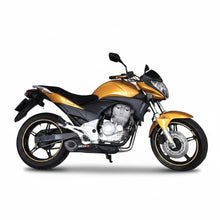Carregar imagem no visualizador da galeria, Motocicleta Honda CB 300R dourada equipada com escapamento esportivo Mexx da marca RockStar Performance
