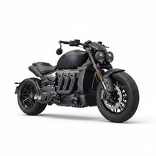 Carregar imagem no visualizador da galeria, Motocicleta Triumph Rocket 3 preta com escapamento esportivo RockStar Performance em inox e design agressivo

