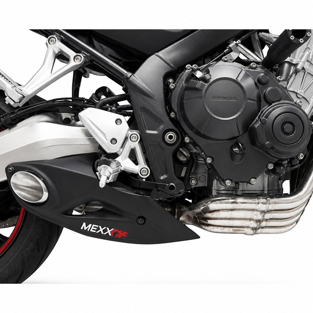 Ponteira esportiva RockStar Performance Mexx em aço inox instalada em motor de moto Honda CB 650F