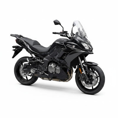 Motocicleta Kawasaki Versys 1000 preta equipada com ponteira esportiva RockStar Performance para visual agressivo