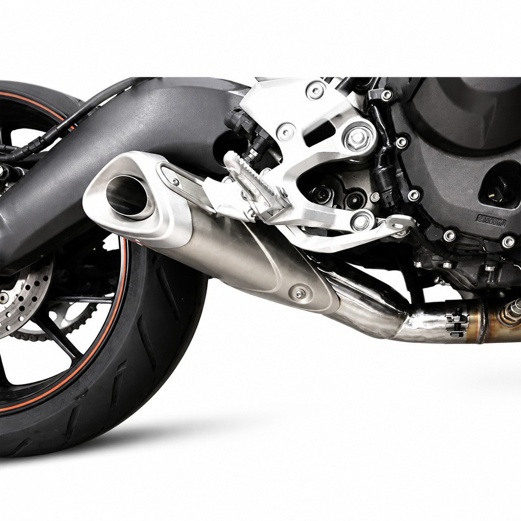 Ponteira esportiva RockStar Performance em aço inox para Yamaha MT-09 com acabamento premium e solda TIG