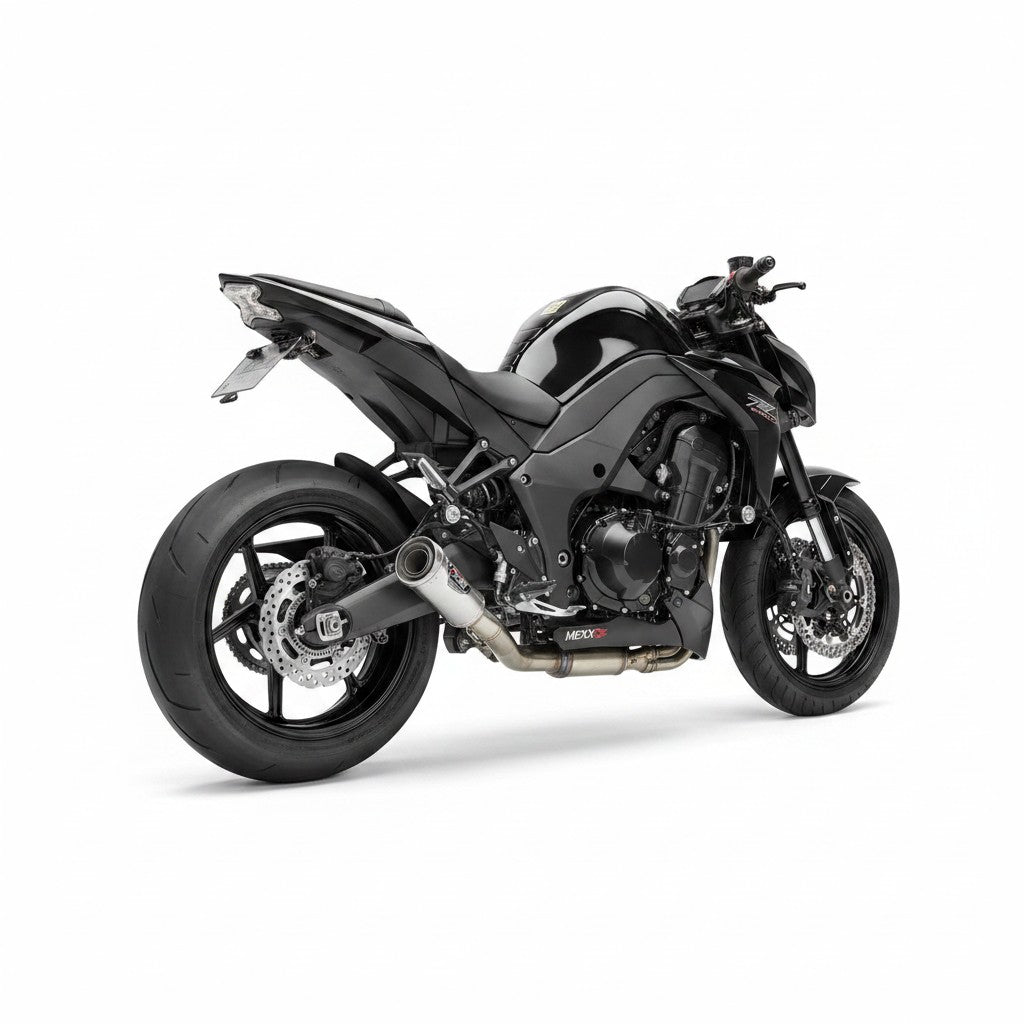 Ponteira esportiva RockStar Performance em aço inox para moto Kawasaki Z1000 com acabamento premium e solda TIG